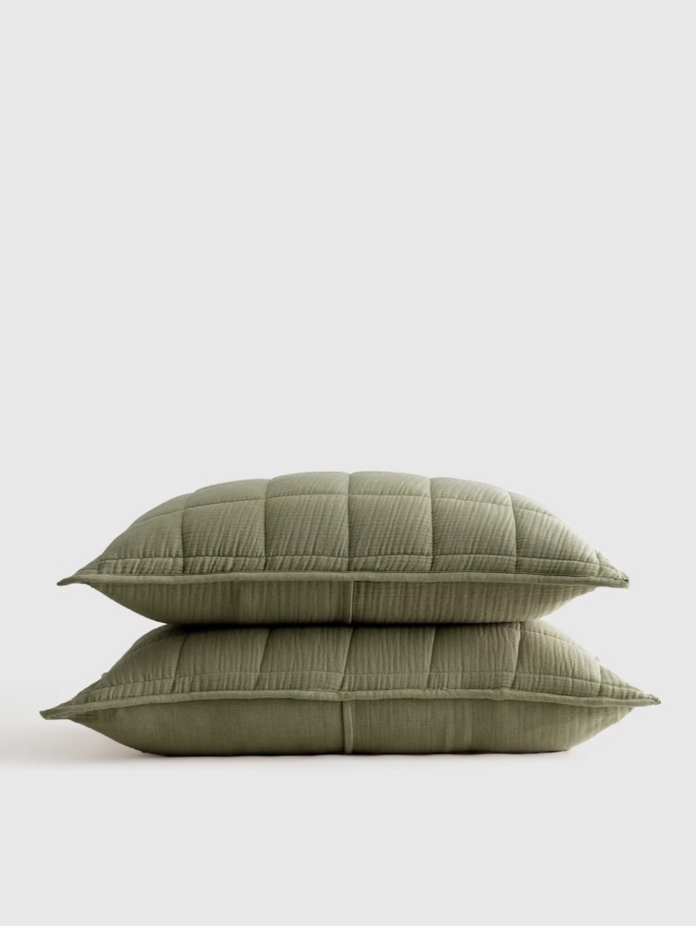 QUINCE Organic Airy Gauze Box Quilted Sham Set Standard Olive 5001